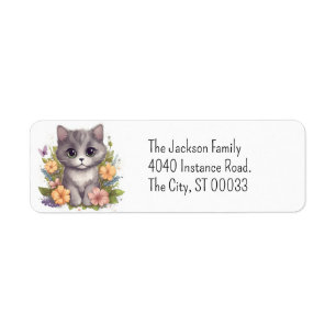 Cute Grey Kitty Kawaii Chibi Return Address Label