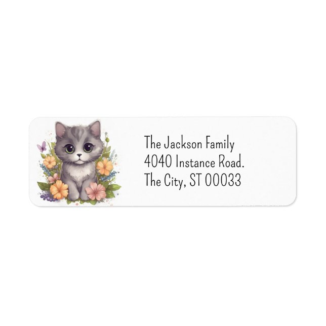 Cute Grey Kitty Kawaii Chibi Return Address Label (Front)