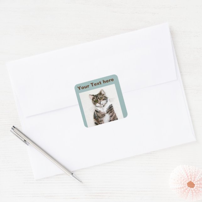 Cute Grey Kitty Tabby Cat Square Sticker (Envelope)