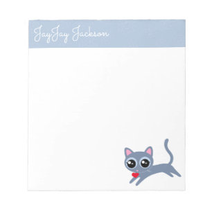 Cute Grey Kitty with a Heart Personalised Notepad