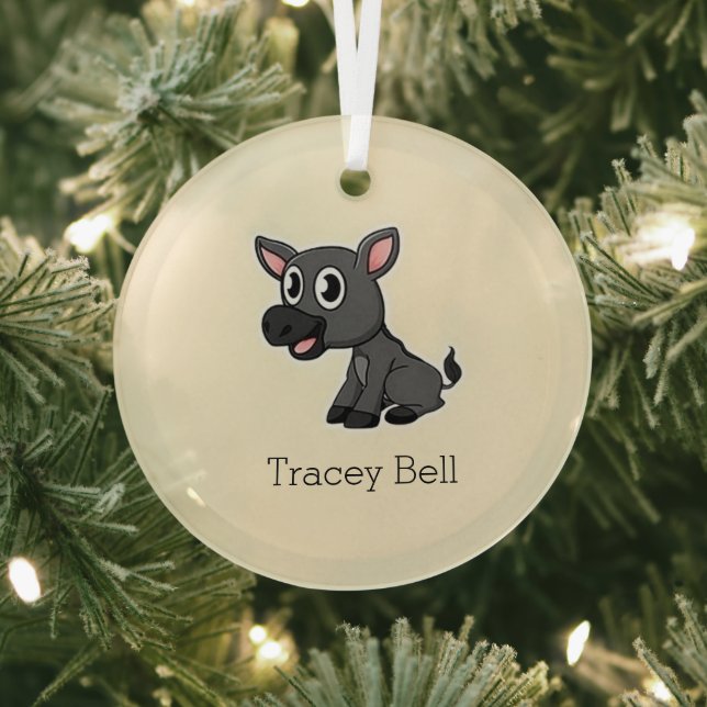 Cute grey little donkey cream glass tree decoration (Insitu)