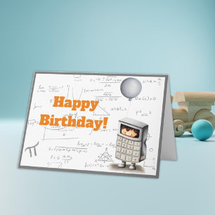 Cute grey math equation and calculator birthday card