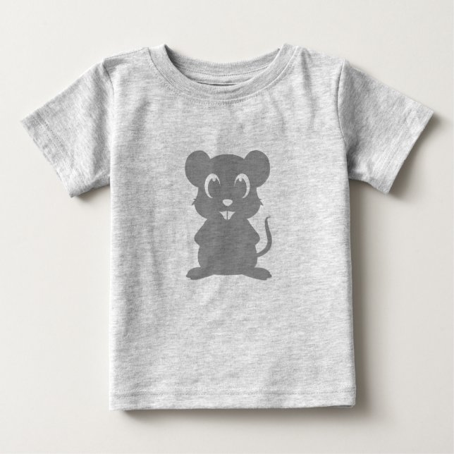 Cute Grey Mouse Cartoon Baby T-Shirt (Front)
