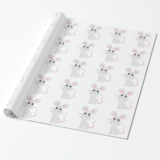 Cute Grey Mouse Wrapping Paper (Unrolled)