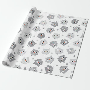 Cute Grey Owls Baby Shower Wrapping Paper