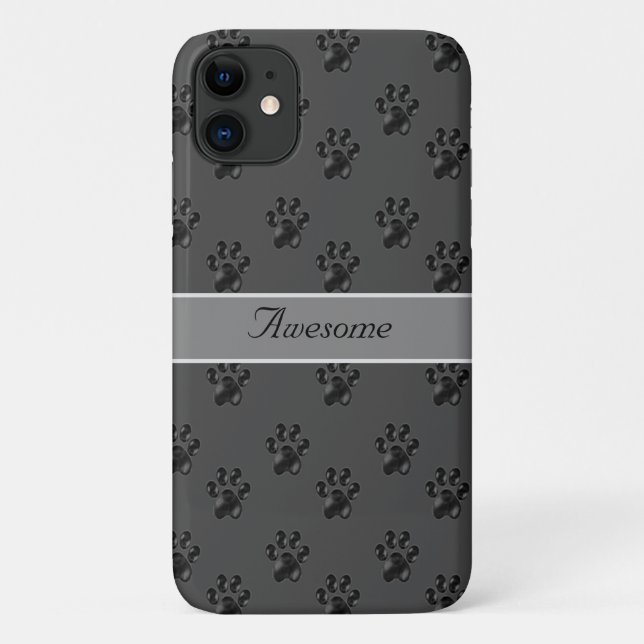 Cute grey paw pattern and calligraphy Case-Mate iPhone case (Back)