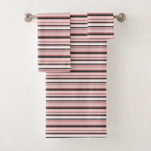 Cute grey pink stripes bath towel set