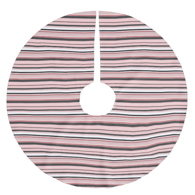 Cute grey pink stripes brushed polyester tree skirt (Front)
