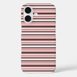 Cute grey pink stripes iPhone 16 case