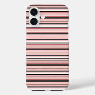 Cute grey pink stripes iPhone 16 plus case