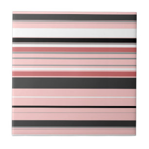 Cute grey pink stripes ceramic tile
