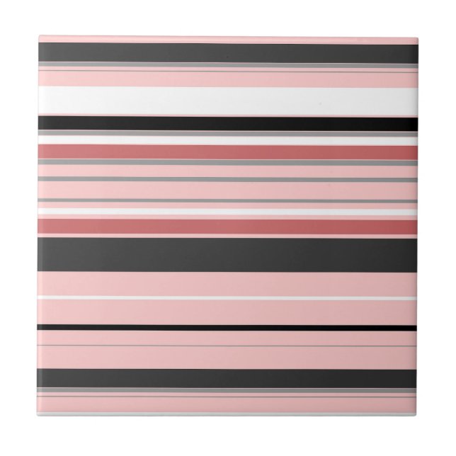 Cute grey pink stripes ceramic tile (Front)