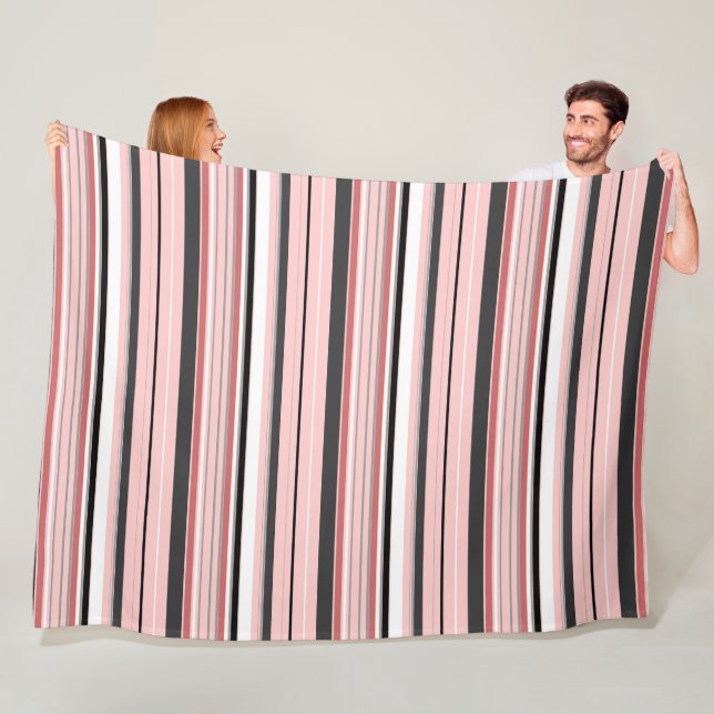 Cute grey pink stripes fleece blanket (In Situ)