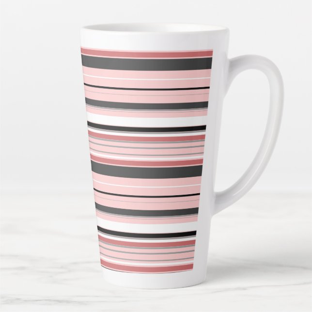 Cute grey pink stripes latte mug (Right)