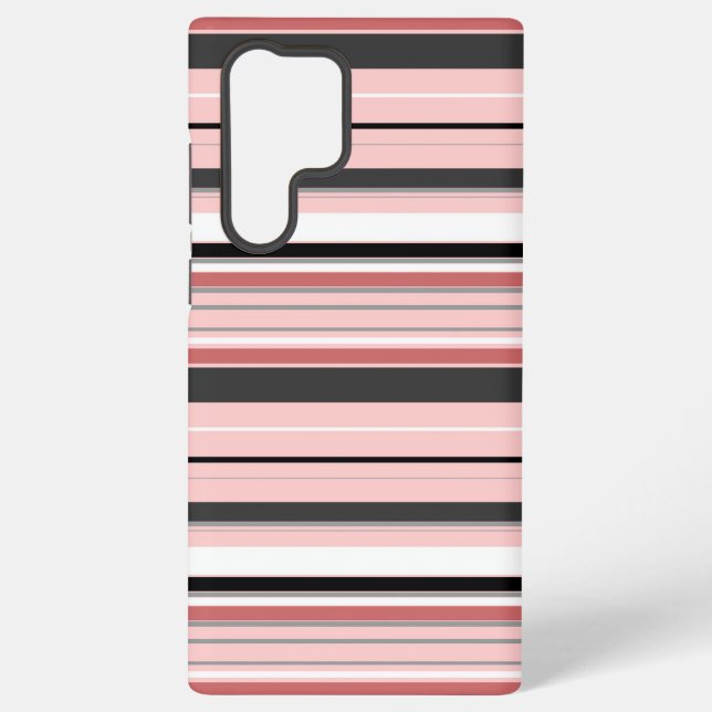 Cute grey pink stripes samsung galaxy s22 ultra case (Back)