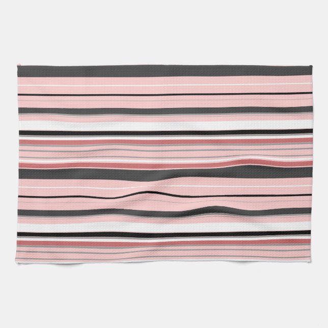 Cute grey pink stripes tea towel (Horizontal)