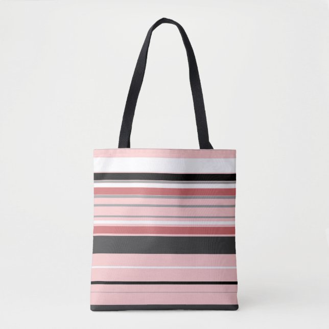 Cute grey pink stripes tote bag (Front)