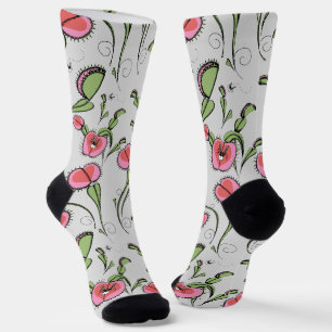 Cute Grey & Pink Venus Flytrap Stuck on Your Love Socks