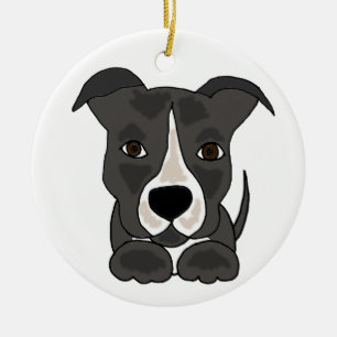 Cute Grey Pitbull Puppy Dog Ceramic Tree Decoration