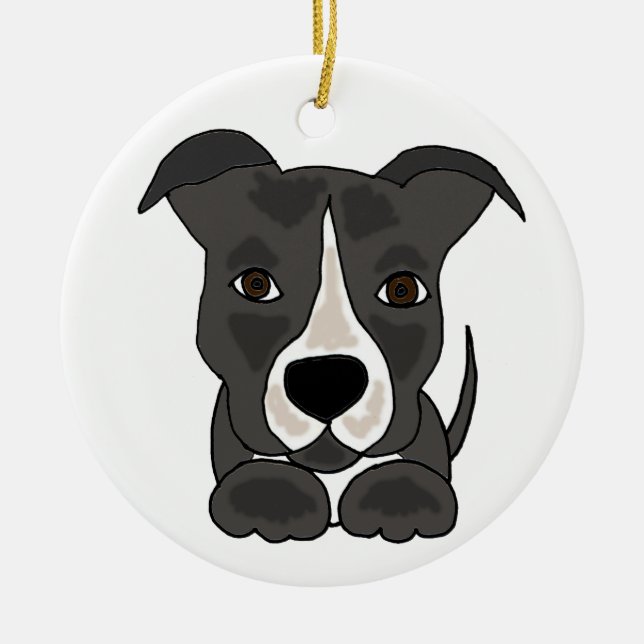 Cute Grey Pitbull Puppy Dog Ceramic Tree Decoration (Front)