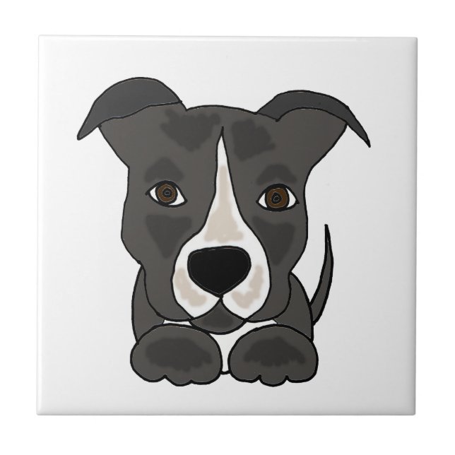 Cute Grey Pitbull Puppy Dog Tile (Front)