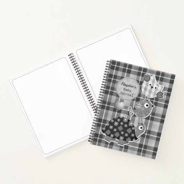 Cute Grey Plaid Animals Baby Journal (Inside)