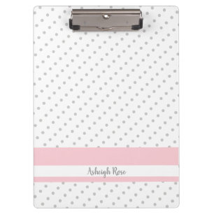Cute grey polka dots with pink, personalised clipboard