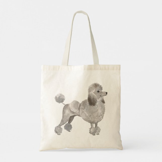 Cute Grey Poodle dog watercolors illustration Tote Bag (Back)