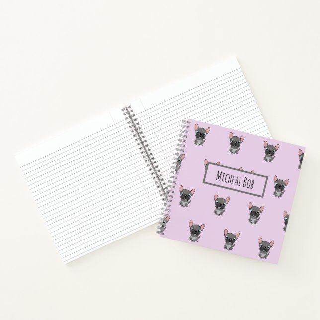 Cute grey pug dog purple notebook (Inside)