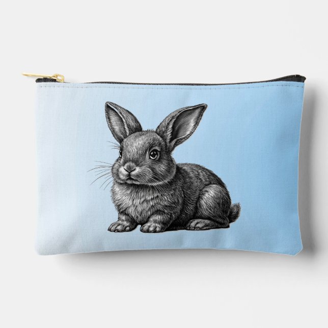 Cute Grey Rabbit against a Blue Sky Accessory Pouch (Front)