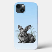 Cute Grey Rabbit against a Blue Sky