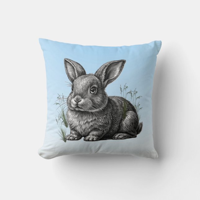 Cute Grey Rabbit against a Blue Sky Cushion (Front)