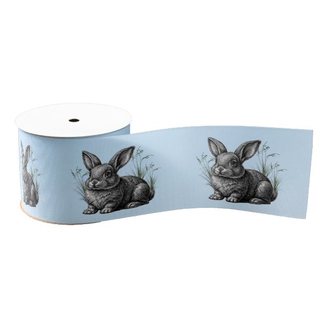 Cute Grey Rabbit against a Blue Sky Grosgrain Ribbon (Spool)