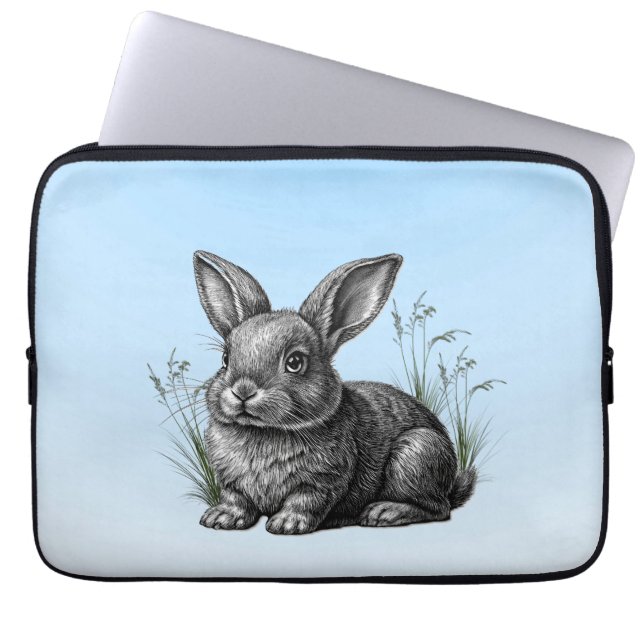 Cute Grey Rabbit against a Blue Sky Laptop Sleeve (Front)