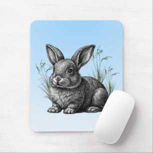Cute Grey Rabbit against a Blue Sky Mouse Pad