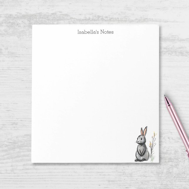 Cute Grey Rabbit Bunny Sketch Personalised Notepad (Creator Uploaded)