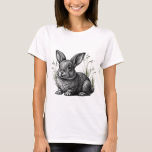 Cute Grey Rabbit in Grass T-Shirt
