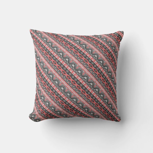 Cute grey red aztec pattern design cushion (Front)