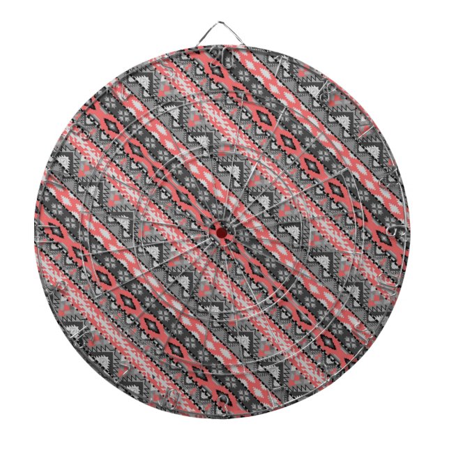 Cute grey red aztec pattern design dartboard (Front)