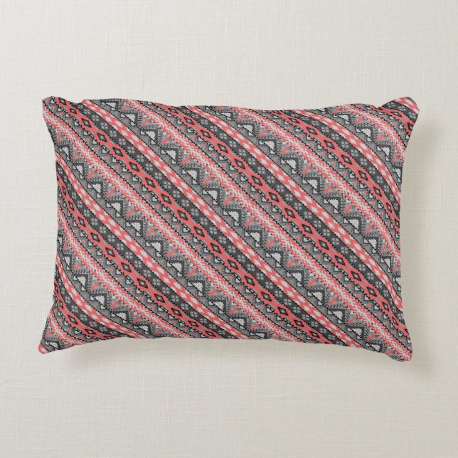 Cute grey red aztec pattern design decorative cushion (Back)