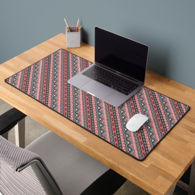 Cute grey red aztec pattern design desk mat (Office 2)