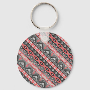 Cute grey red aztec pattern design key ring