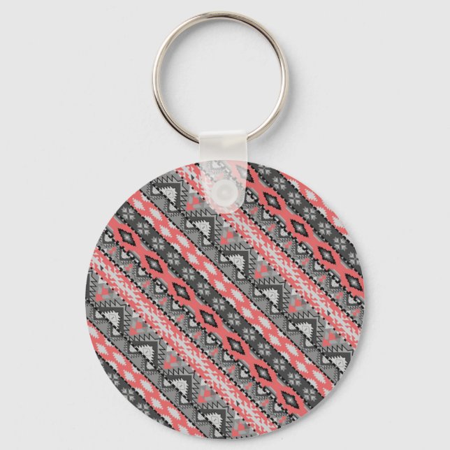 Cute grey red aztec pattern design key ring (Front)