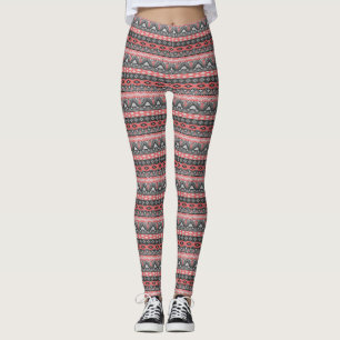 Cute grey red aztec pattern design leggings