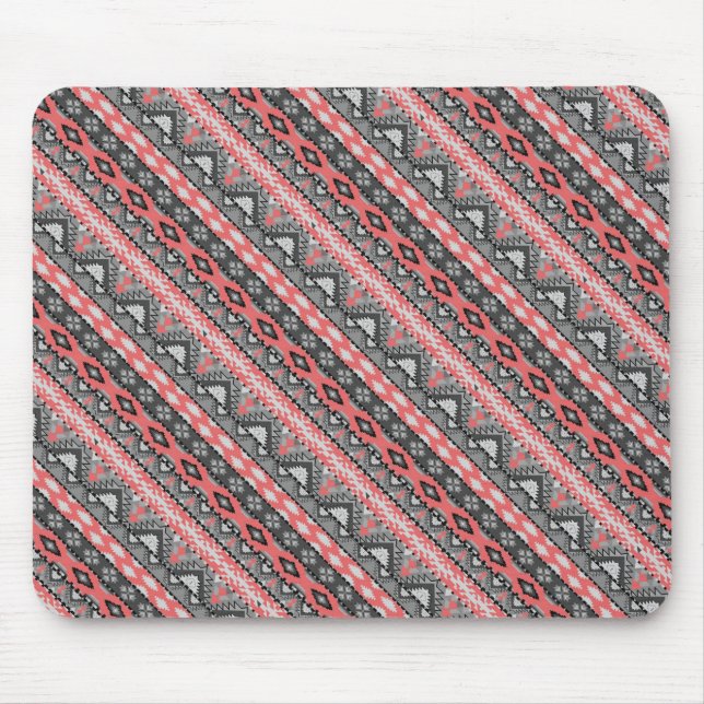Cute grey red aztec pattern design mouse pad (Front)