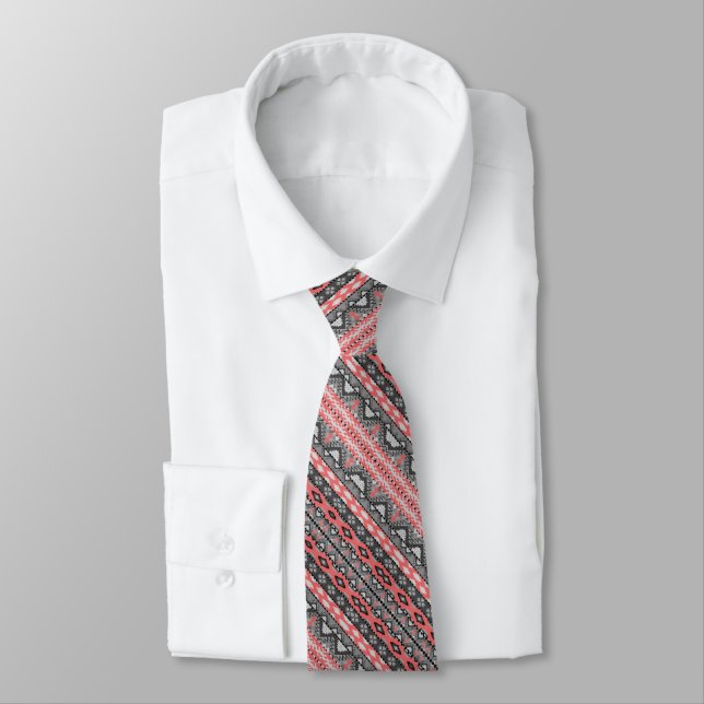 Cute grey red aztec pattern design tie (Tied)