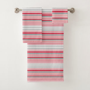 Cute grey red stripes bath towel set