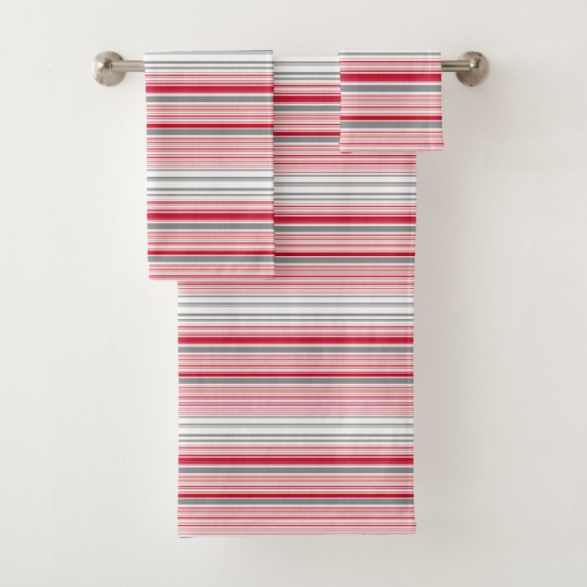 Cute grey red stripes bath towel set (Insitu)