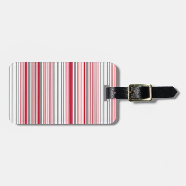Cute grey red stripes luggage tag (Front Horizontal)