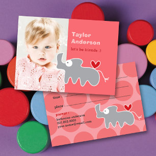 Cute Grey Rhino Cartoon Kids Photo Calling Card